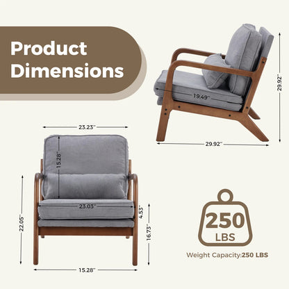 JHK Mid Century Modern Chair Solid Wooden Frame Accent Chair with Arms and Waist Cushion Reading Chairs for Adults Lounge Chair - Smoothy Home