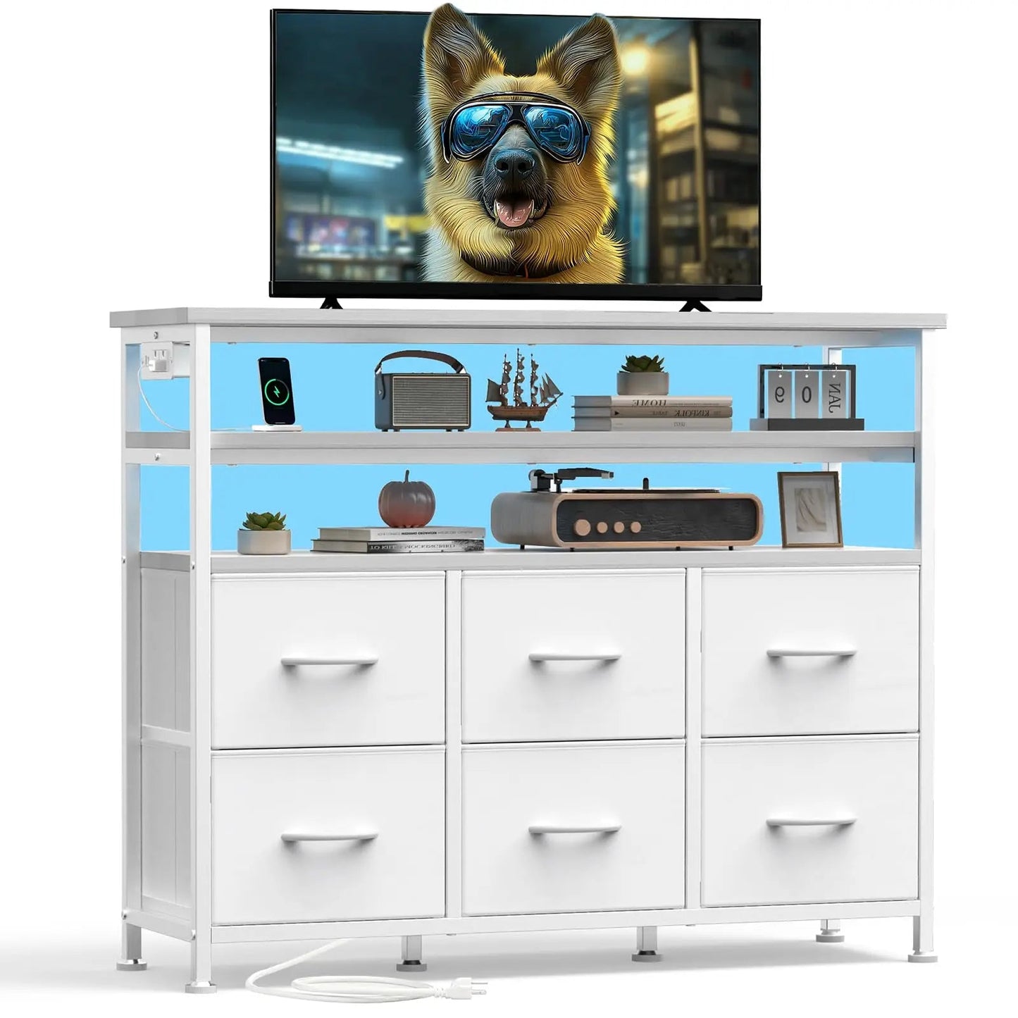 JHK TV Stand Dresser For Living Room With 6 Fabric Drawers Storage Up to 45 inch TV Wood Top TV Media Console Table Cabinet - Smoothy Home