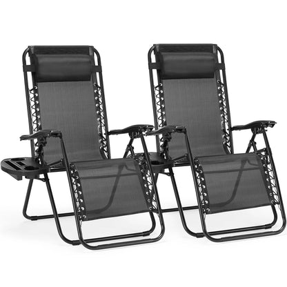 JHK Zero Gravity Portable Recliner Camping Patio Outdoor Garden Lounge Chair with Cup Holder Trays Adjustable Pillow for Backyard - Smoothy Home