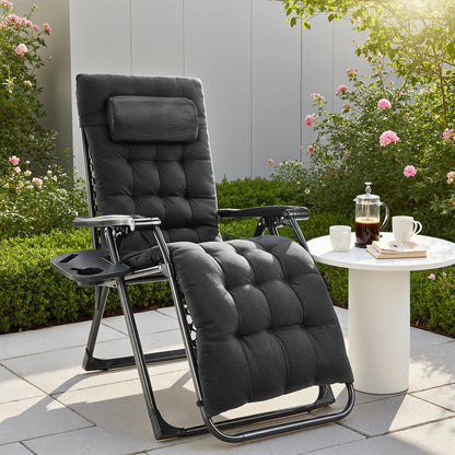 JHK Zero Gravity Portable Recliner Camping Patio Outdoor Garden Lounge Chair with Cup Holder Trays Adjustable Pillow for Backyard - Smoothy Home