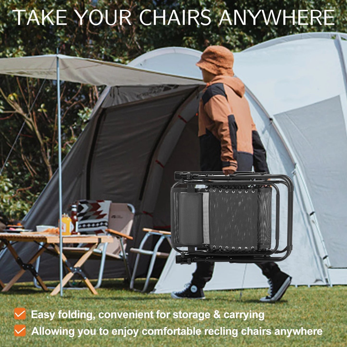 JHK Zero Gravity Portable Recliner Camping Patio Outdoor Garden Lounge Chair with Cup Holder Trays Adjustable Pillow for Backyard - Smoothy Home