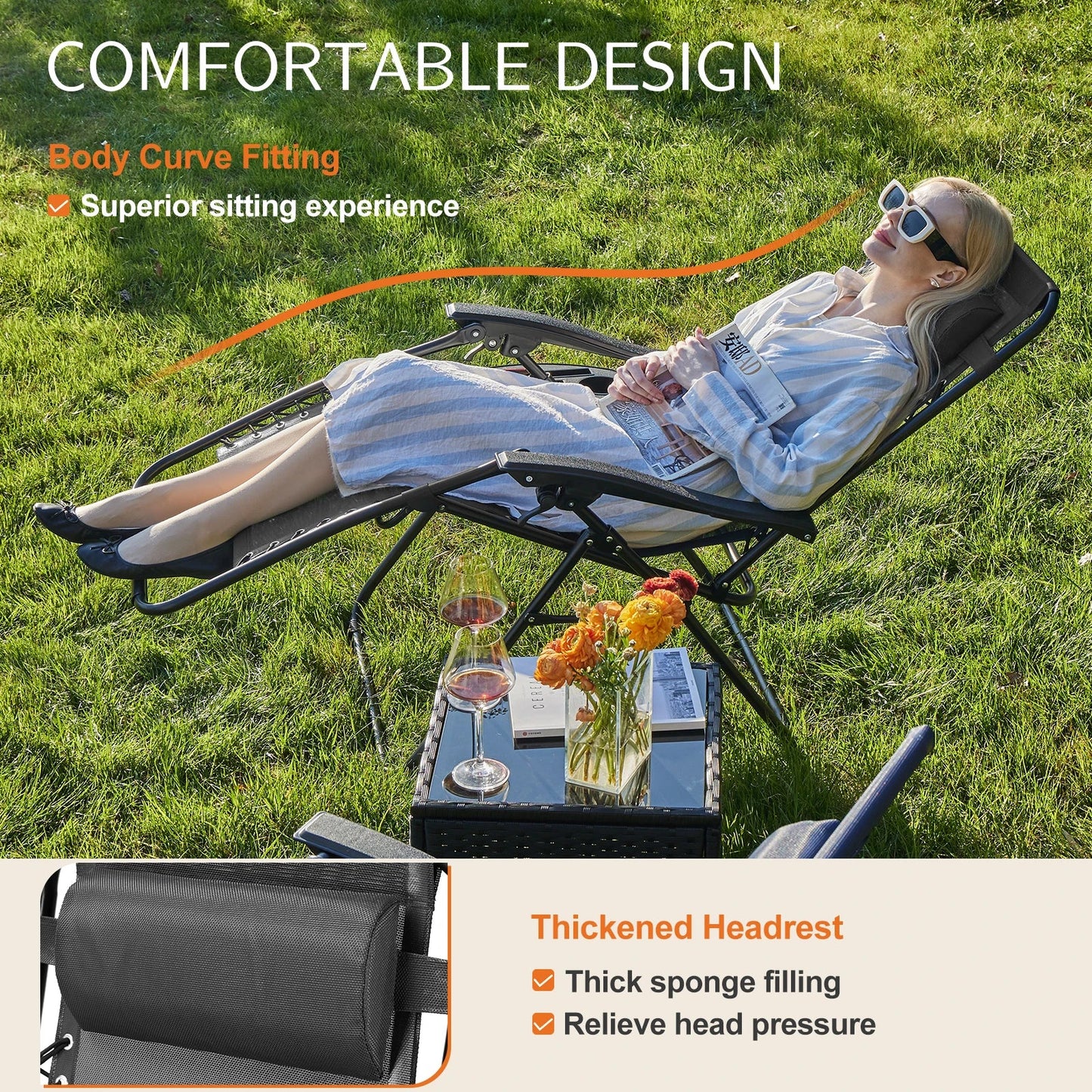 JHK Zero Gravity Portable Recliner Camping Patio Outdoor Garden Lounge Chair with Cup Holder Trays Adjustable Pillow for Backyard - Smoothy Home