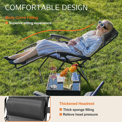 JHK Zero Gravity Portable Recliner Camping Patio Outdoor Garden Lounge Chair with Cup Holder Trays Adjustable Pillow for Backyard - Smoothy Home