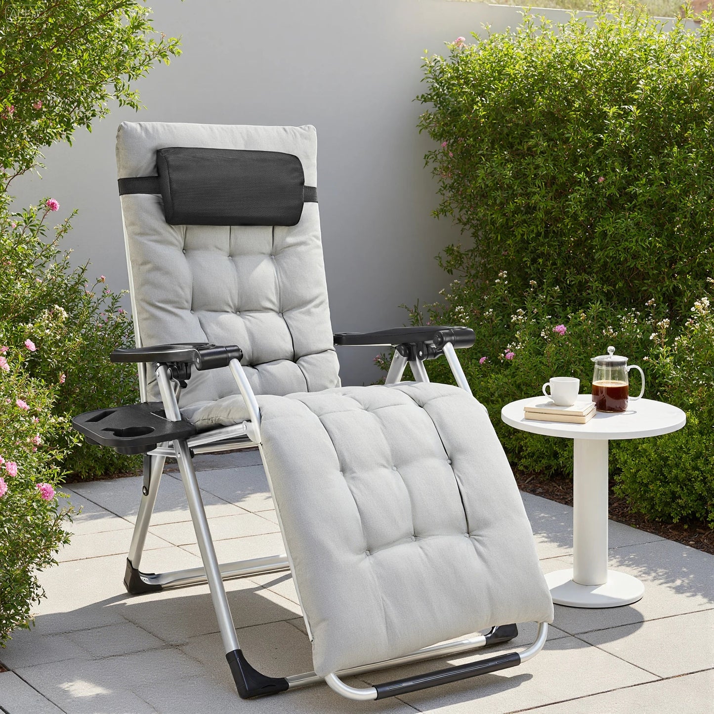 JHK Zero Gravity Portable Recliner Camping Patio Outdoor Garden Lounge Chair with Cup Holder Trays Adjustable Pillow for Backyard - Smoothy Home