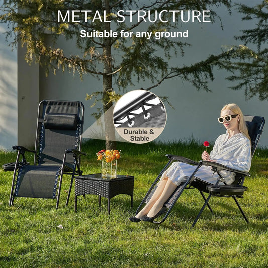 JHK Zero Gravity Portable Recliner Camping Patio Outdoor Garden Lounge Chair with Cup Holder Trays Adjustable Pillow for Backyard - Smoothy Home