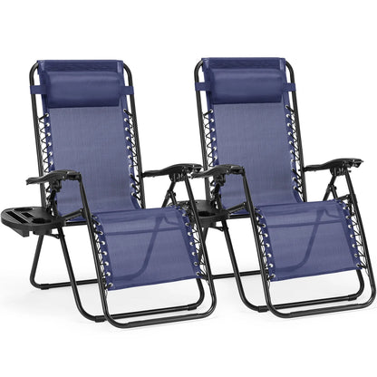 JHK Zero Gravity Portable Recliner Camping Patio Outdoor Garden Lounge Chair with Cup Holder Trays Adjustable Pillow for Backyard - Smoothy Home