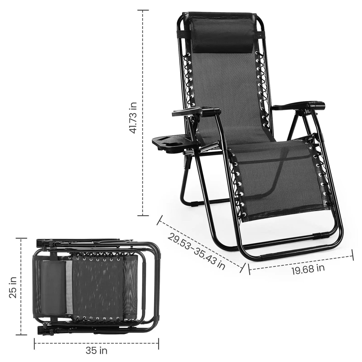 JHK Zero Gravity Portable Recliner Camping Patio Outdoor Garden Lounge Chair with Cup Holder Trays Adjustable Pillow for Backyard - Smoothy Home