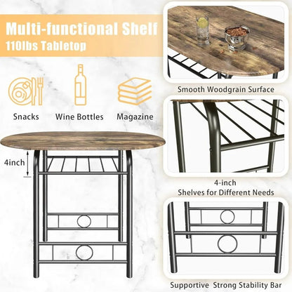 JUMMICO 3-Piece Wooden Round Table & Chair Set, Space Saving Kitchen Breakfast Nook Wood Grain Tabletop with Metal Frame - Smoothy Home