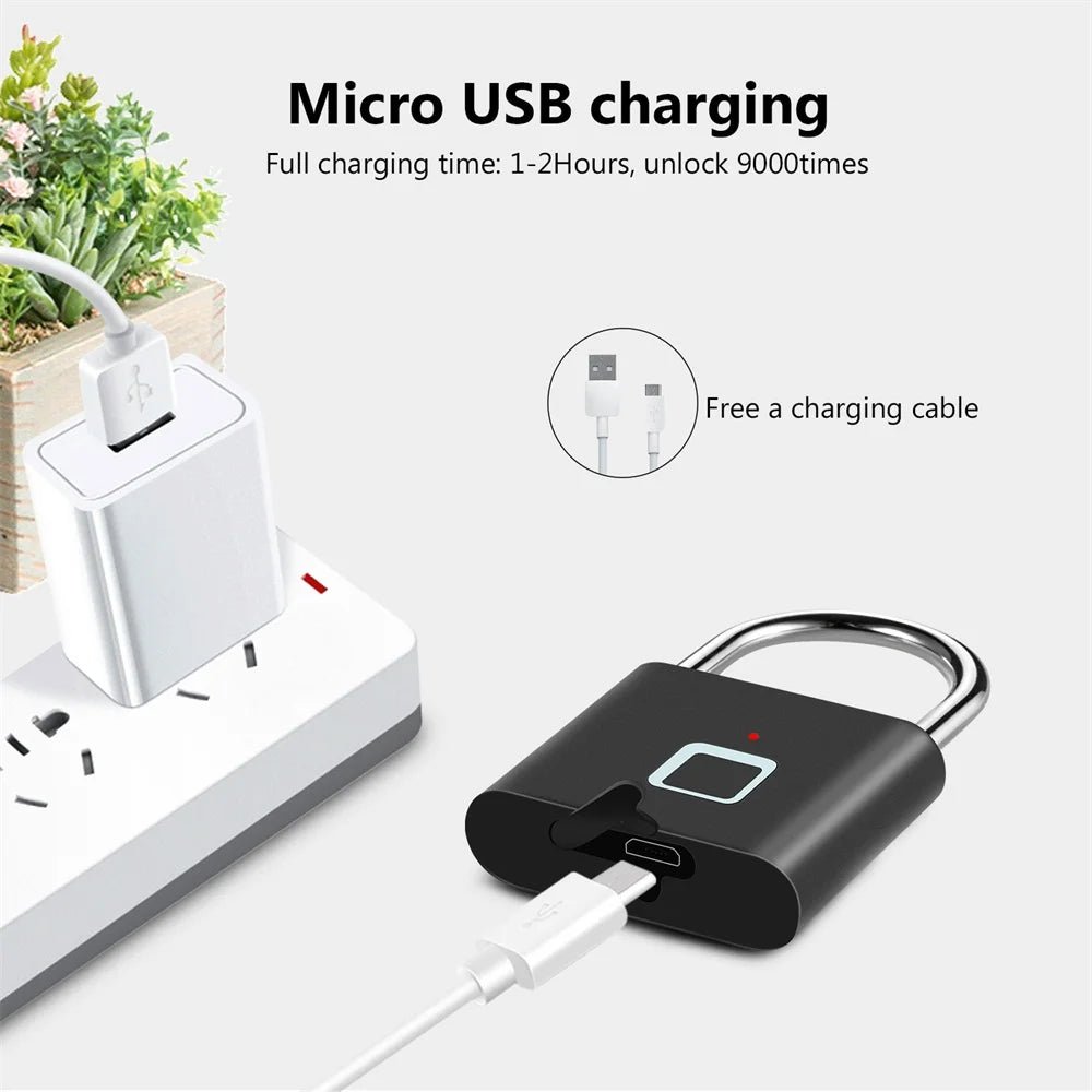 KERUI Fingerprint Lock Keyless USB Charging Smart Padlock Waterproof Door Lock 0.2sec Unlock Portable Anti-theft Padlock Zinc - Smoothy Home