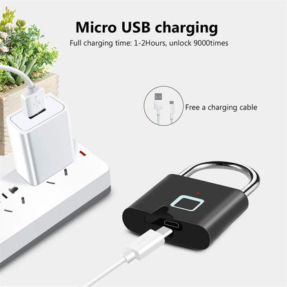KERUI Fingerprint Lock Keyless USB Charging Smart Padlock Waterproof Door Lock 0.2sec Unlock Portable Anti-theft Padlock Zinc - Smoothy Home