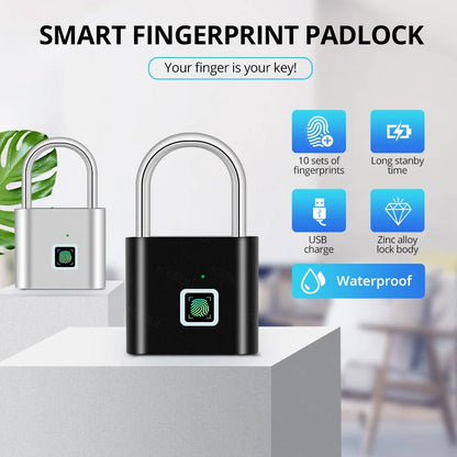 KERUI Fingerprint Lock Keyless USB Charging Smart Padlock Waterproof Door Lock 0.2sec Unlock Portable Anti-theft Padlock Zinc - Smoothy Home