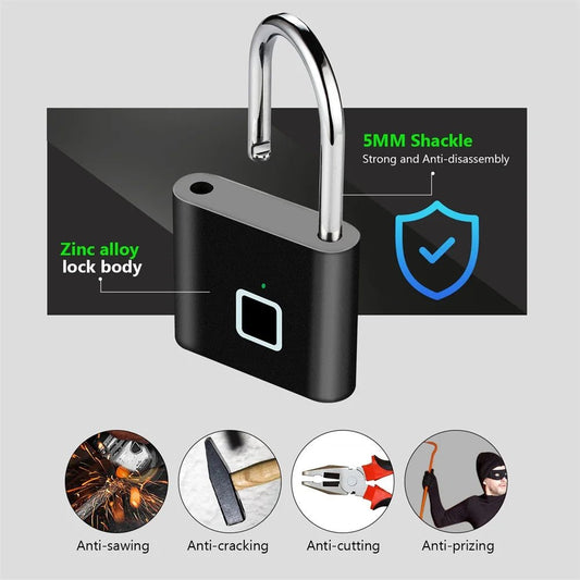 KERUI Fingerprint Lock Keyless USB Charging Smart Padlock Waterproof Door Lock 0.2sec Unlock Portable Anti-theft Padlock Zinc - Smoothy Home