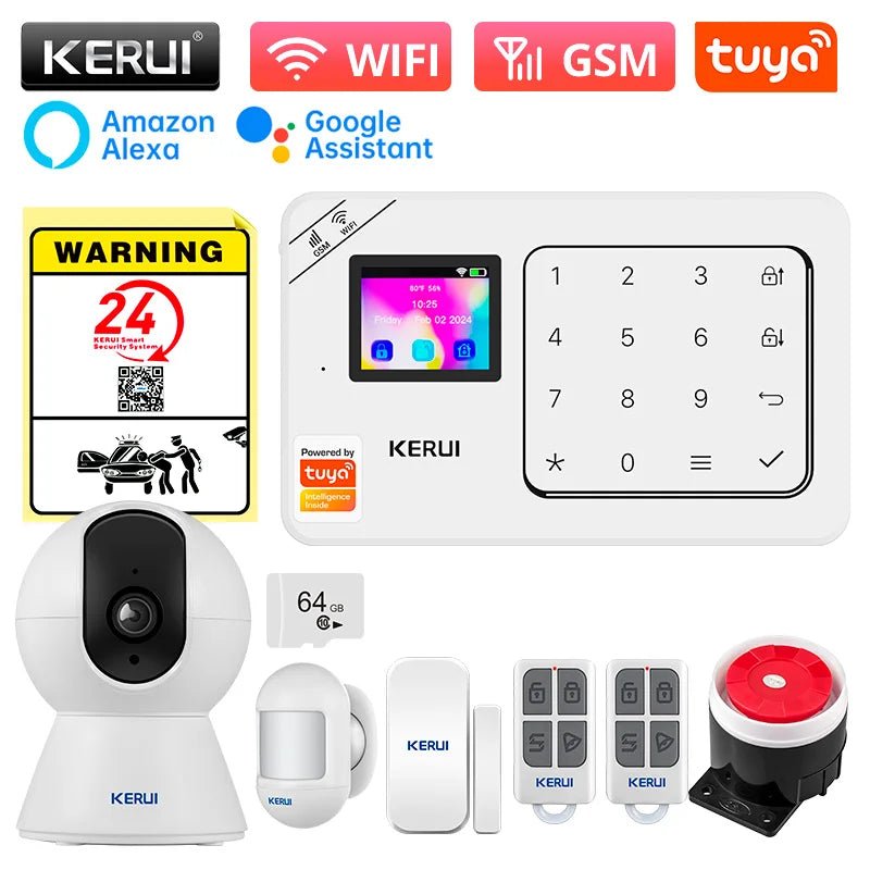 KERUI Home Alarm Kit Wireless WiFi GSM Anti-Theft with Touch Screen Tuya Smart Life App Alarm System for Security Protection - Smoothy Home