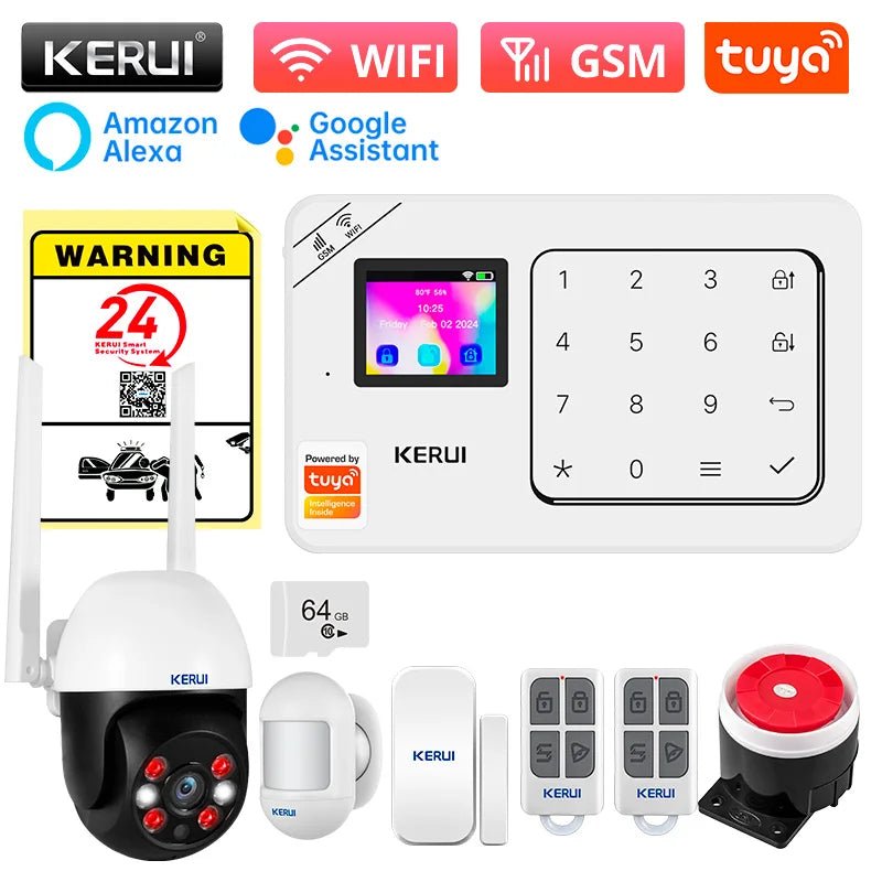 KERUI Home Alarm Kit Wireless WiFi GSM Anti-Theft with Touch Screen Tuya Smart Life App Alarm System for Security Protection - Smoothy Home