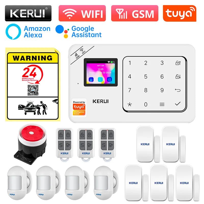 KERUI Home Alarm Kit Wireless WiFi GSM Anti-Theft with Touch Screen Tuya Smart Life App Alarm System for Security Protection - Smoothy Home