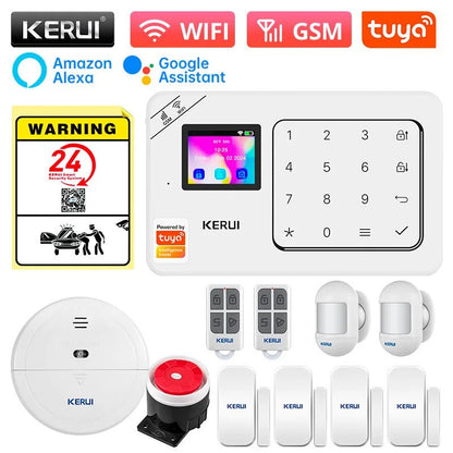 KERUI Home Alarm Kit Wireless WiFi GSM Anti-Theft with Touch Screen Tuya Smart Life App Alarm System for Security Protection - Smoothy Home