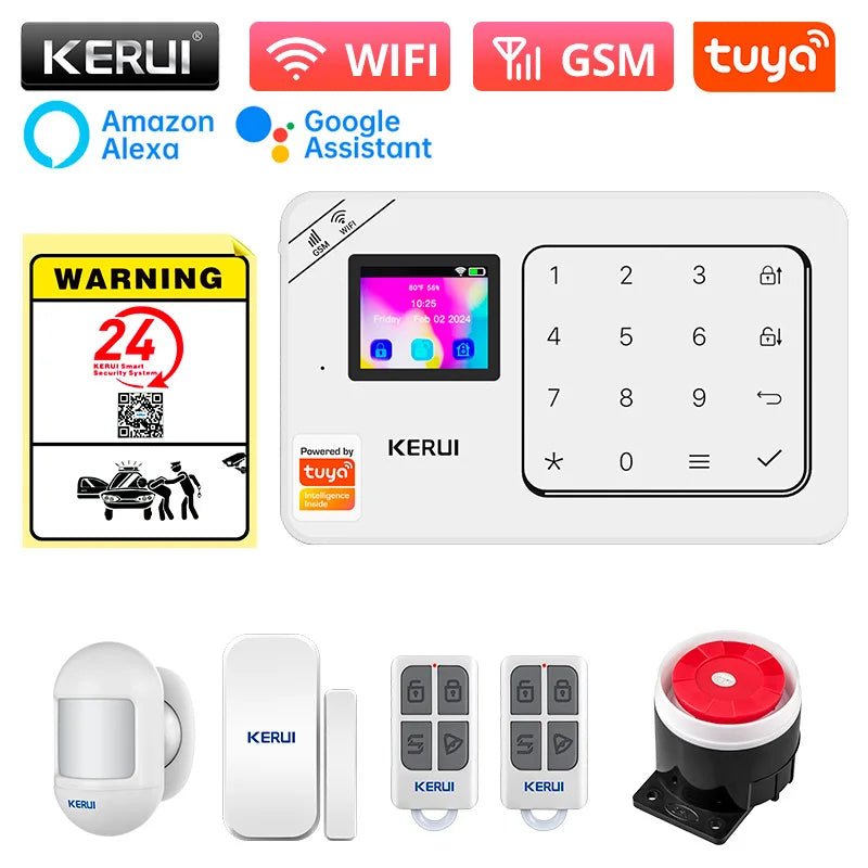 KERUI Home Alarm Kit Wireless WiFi GSM Anti-Theft with Touch Screen Tuya Smart Life App Alarm System for Security Protection - Smoothy Home
