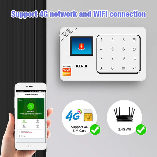 KERUI Home Alarm Kit Wireless WiFi GSM Anti-Theft with Touch Screen Tuya Smart Life App Alarm System for Security Protection - Smoothy Home