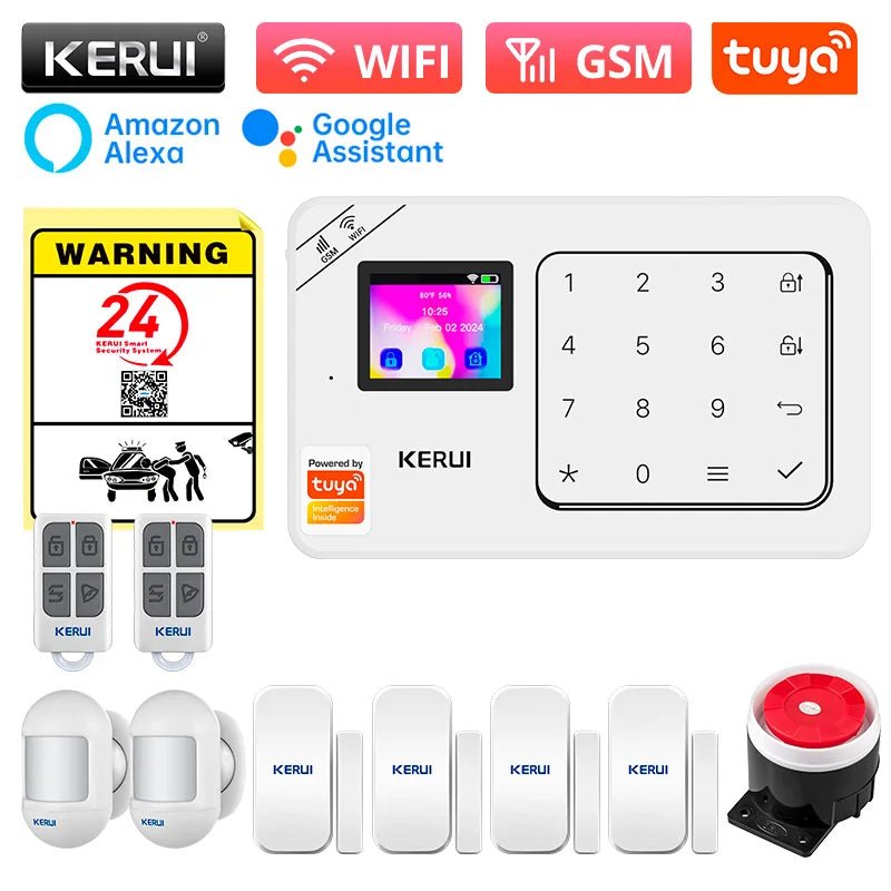 KERUI Home Alarm Kit Wireless WiFi GSM Anti-Theft with Touch Screen Tuya Smart Life App Alarm System for Security Protection - Smoothy Home