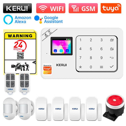KERUI Home Alarm Kit Wireless WiFi GSM Anti-Theft with Touch Screen Tuya Smart Life App Alarm System for Security Protection - Smoothy Home