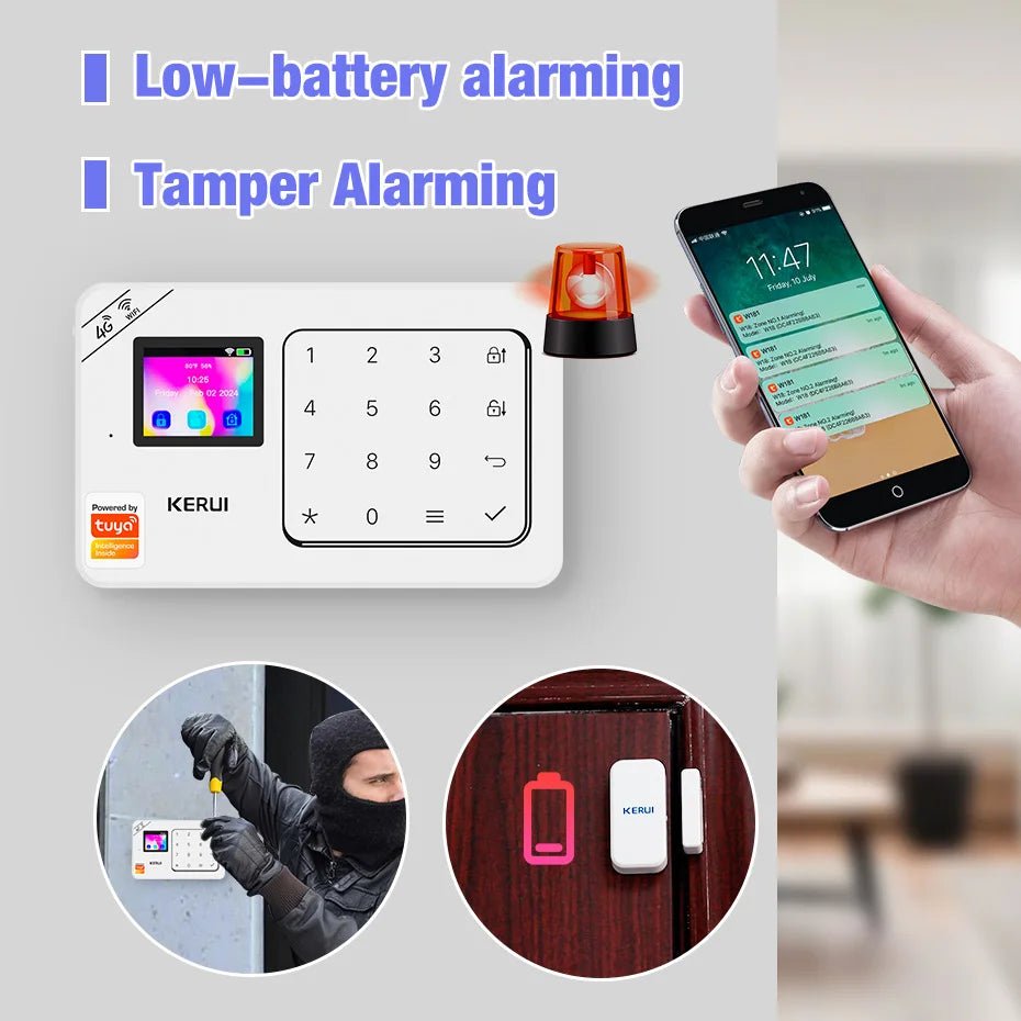 KERUI Home Alarm Kit Wireless WiFi GSM Anti-Theft with Touch Screen Tuya Smart Life App Alarm System for Security Protection - Smoothy Home