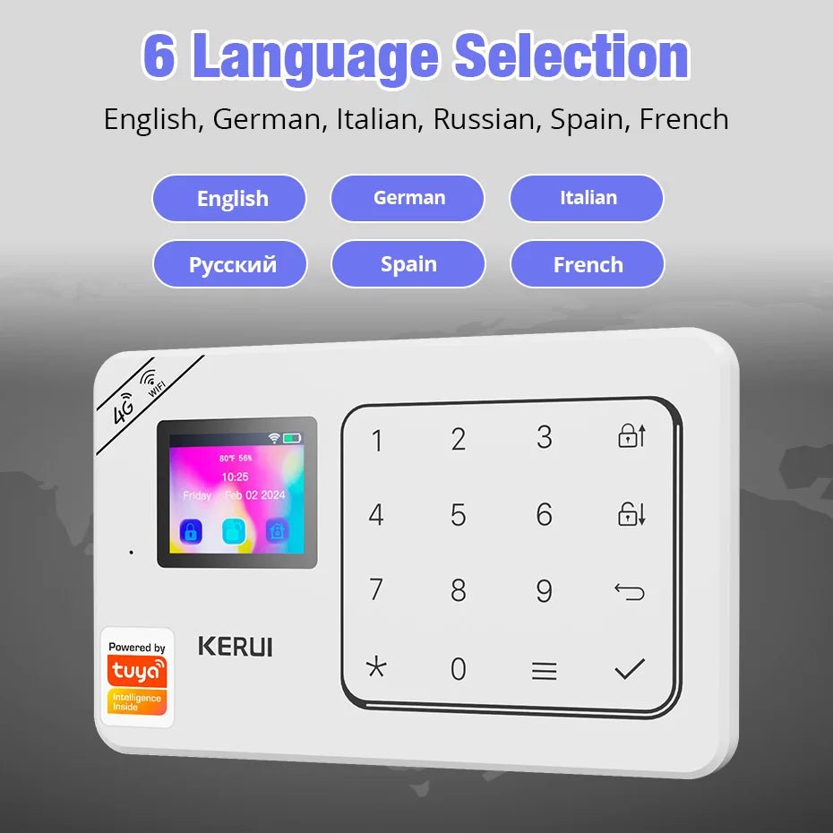 KERUI Home Alarm Kit Wireless WiFi GSM Anti-Theft with Touch Screen Tuya Smart Life App Alarm System for Security Protection - Smoothy Home
