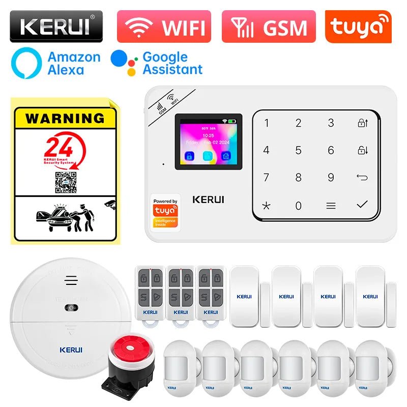 KERUI Home Alarm Kit Wireless WiFi GSM Anti-Theft with Touch Screen Tuya Smart Life App Alarm System for Security Protection - Smoothy Home