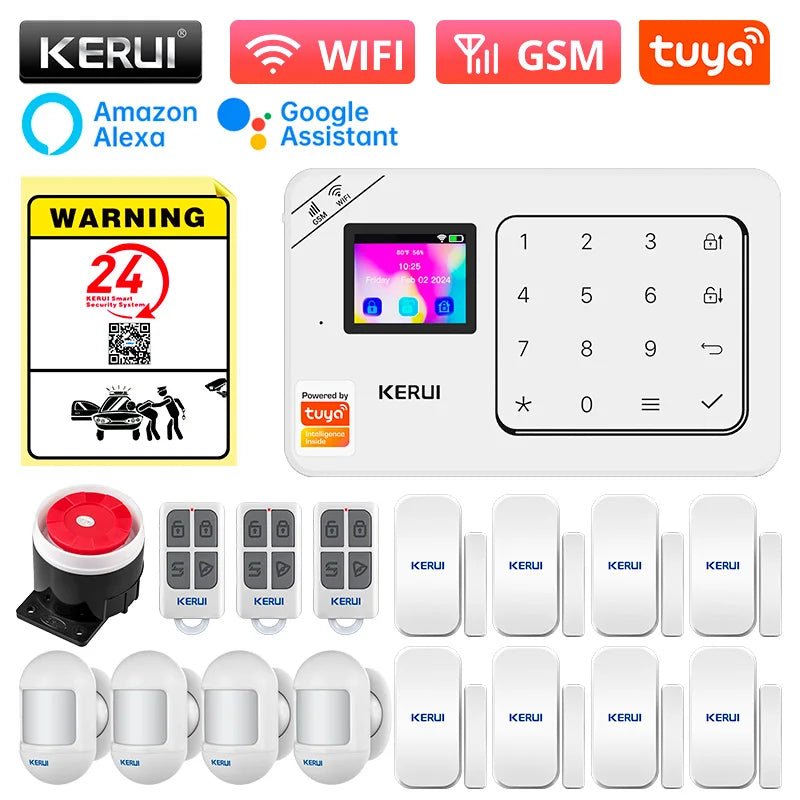KERUI Home Alarm Kit Wireless WiFi GSM Anti-Theft with Touch Screen Tuya Smart Life App Alarm System for Security Protection - Smoothy Home