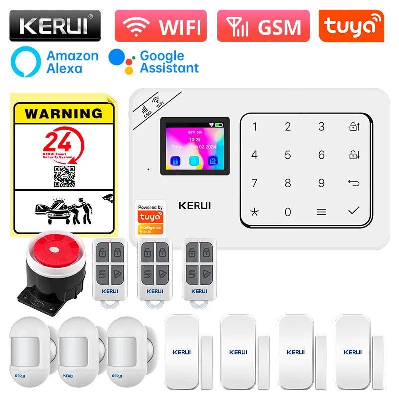 KERUI Home Alarm Kit Wireless WiFi GSM Anti-Theft with Touch Screen Tuya Smart Life App Alarm System for Security Protection - Smoothy Home