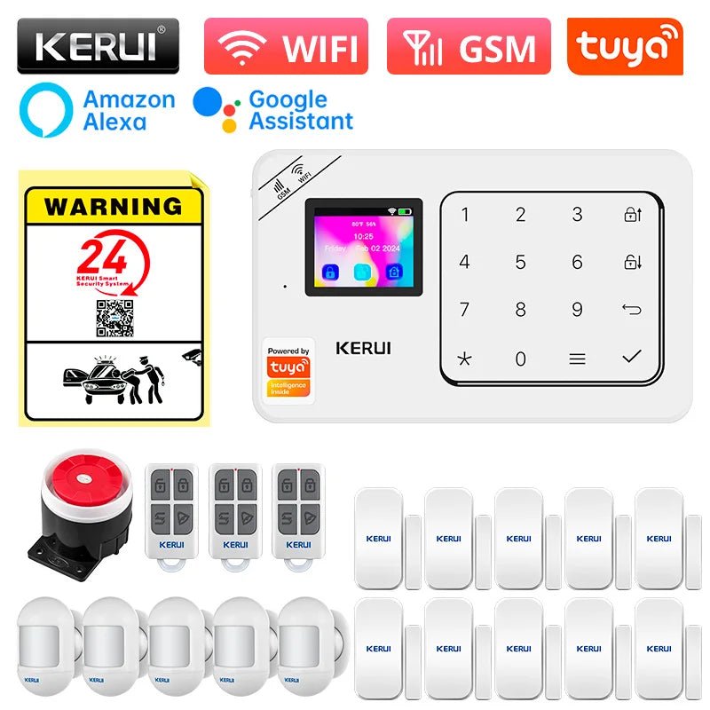 KERUI Home Alarm Kit Wireless WiFi GSM Anti-Theft with Touch Screen Tuya Smart Life App Alarm System for Security Protection - Smoothy Home