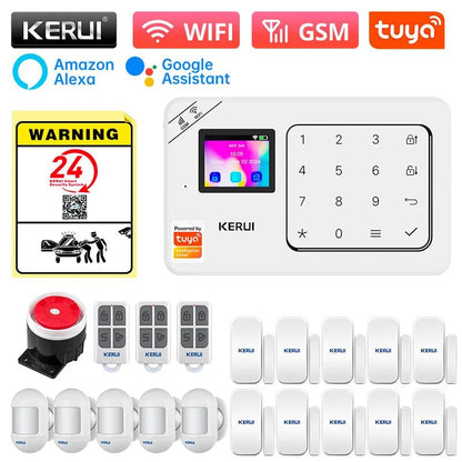 KERUI Home Alarm Kit Wireless WiFi GSM Anti-Theft with Touch Screen Tuya Smart Life App Alarm System for Security Protection - Smoothy Home