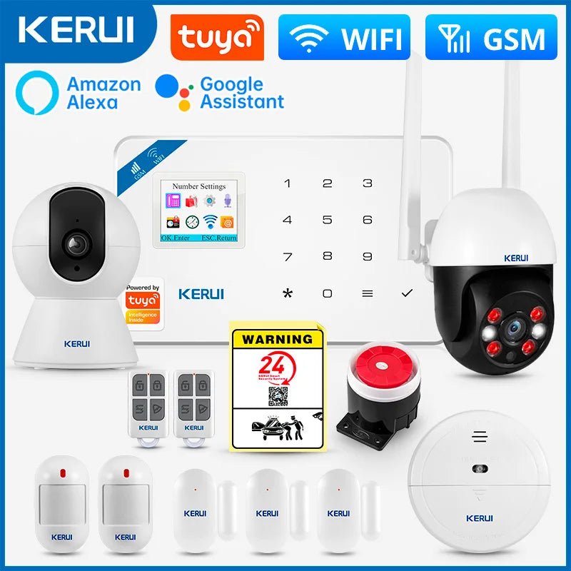 KERUI W181 Alarm System Secutrity Home WIFI GSM Alarm Tuya Smart Motion Detector Door Sensor Burglar IP Camera Work Alexa Google - Smoothy Home