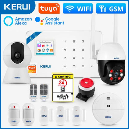 KERUI W181 Alarm System Secutrity Home WIFI GSM Alarm Tuya Smart Motion Detector Door Sensor Burglar IP Camera Work Alexa Google - Smoothy Home