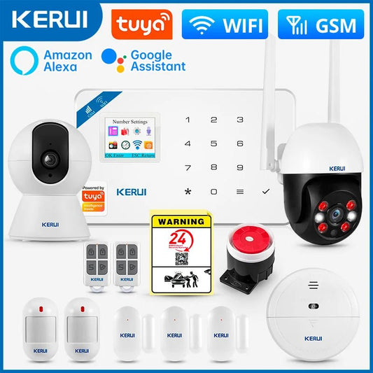 KERUI W181 Alarm System Secutrity Home WIFI GSM Alarm Tuya Smart Motion Detector Door Sensor Burglar IP Camera Work Alexa Google - Smoothy Home