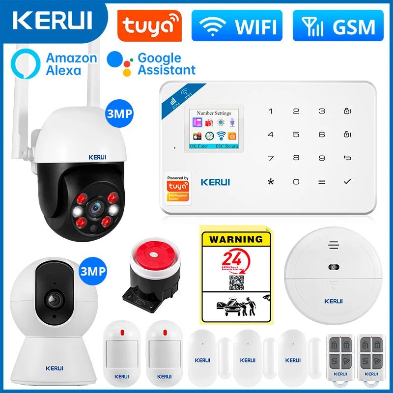 KERUI W181 Alarm System Secutrity Home WIFI GSM Alarm Tuya Smart Motion Detector Door Sensor Burglar IP Camera Work Alexa Google - Smoothy Home