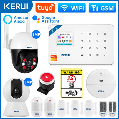 KERUI W181 Alarm System Secutrity Home WIFI GSM Alarm Tuya Smart Motion Detector Door Sensor Burglar IP Camera Work Alexa Google - Smoothy Home