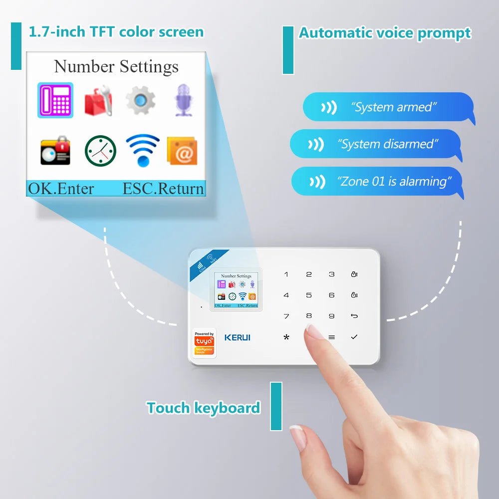 KERUI W181 Alarm System Secutrity Home WIFI GSM Alarm Tuya Smart Motion Detector Door Sensor Burglar IP Camera Work Alexa Google - Smoothy Home