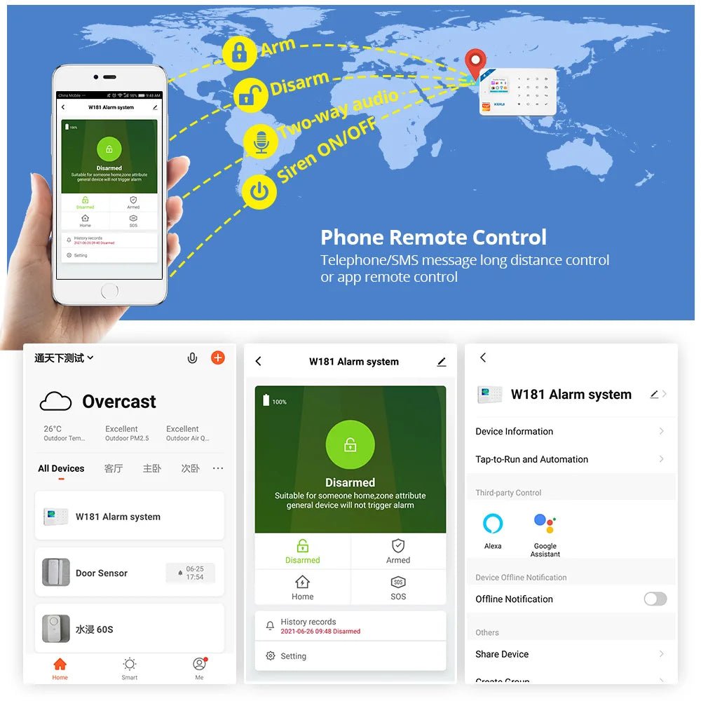KERUI W181 Alarm System Secutrity Home WIFI GSM Alarm Tuya Smart Motion Detector Door Sensor Burglar IP Camera Work Alexa Google - Smoothy Home