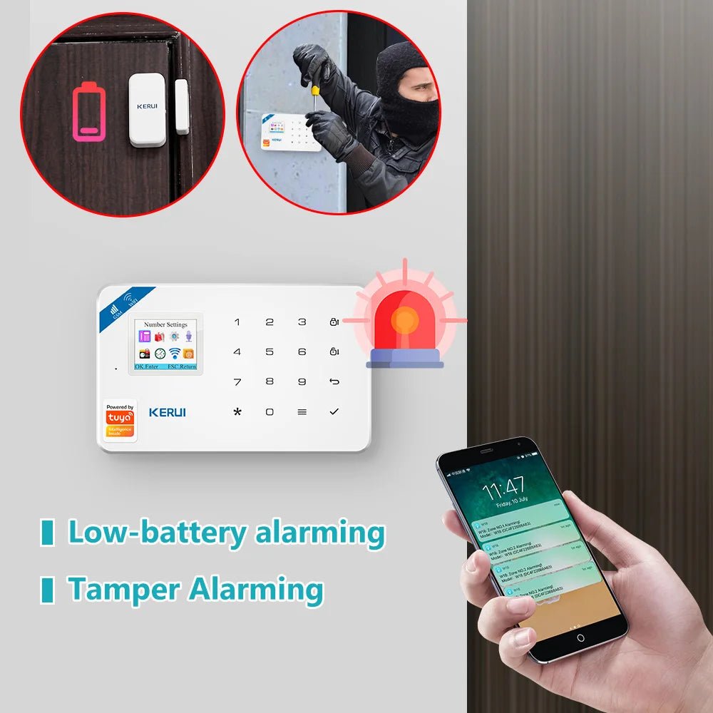 KERUI W181 Alarm System Secutrity Home WIFI GSM Alarm Tuya Smart Motion Detector Door Sensor Burglar IP Camera Work Alexa Google - Smoothy Home