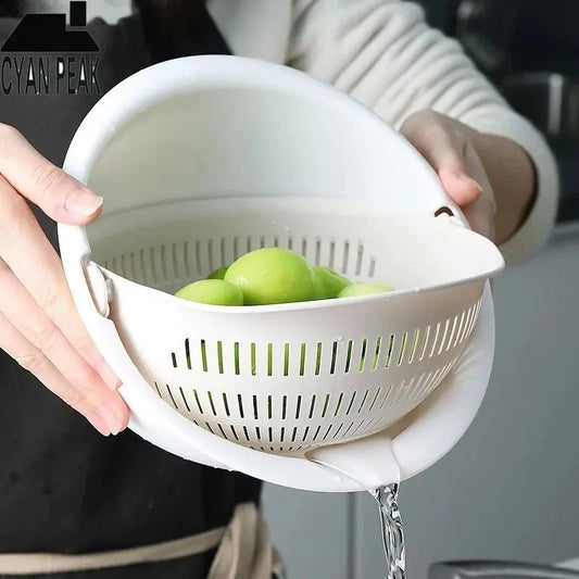 Kitchen Fruit Tray Removable Double Layer Fruit And Vegetable Basin Draining Basket Creative Household Rotating Washing Basket - Smoothy Home