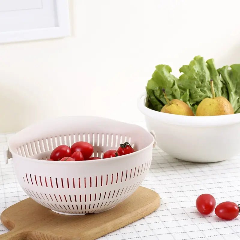 Kitchen Fruit Tray Removable Double Layer Fruit And Vegetable Basin Draining Basket Creative Household Rotating Washing Basket - Smoothy Home