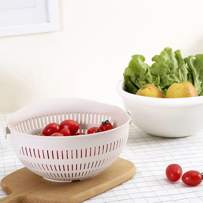 Kitchen Fruit Tray Removable Double Layer Fruit And Vegetable Basin Draining Basket Creative Household Rotating Washing Basket - Smoothy Home