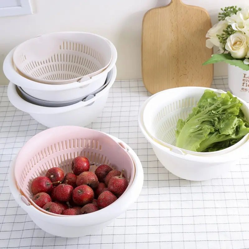 Kitchen Fruit Tray Removable Double Layer Fruit And Vegetable Basin Draining Basket Creative Household Rotating Washing Basket - Smoothy Home