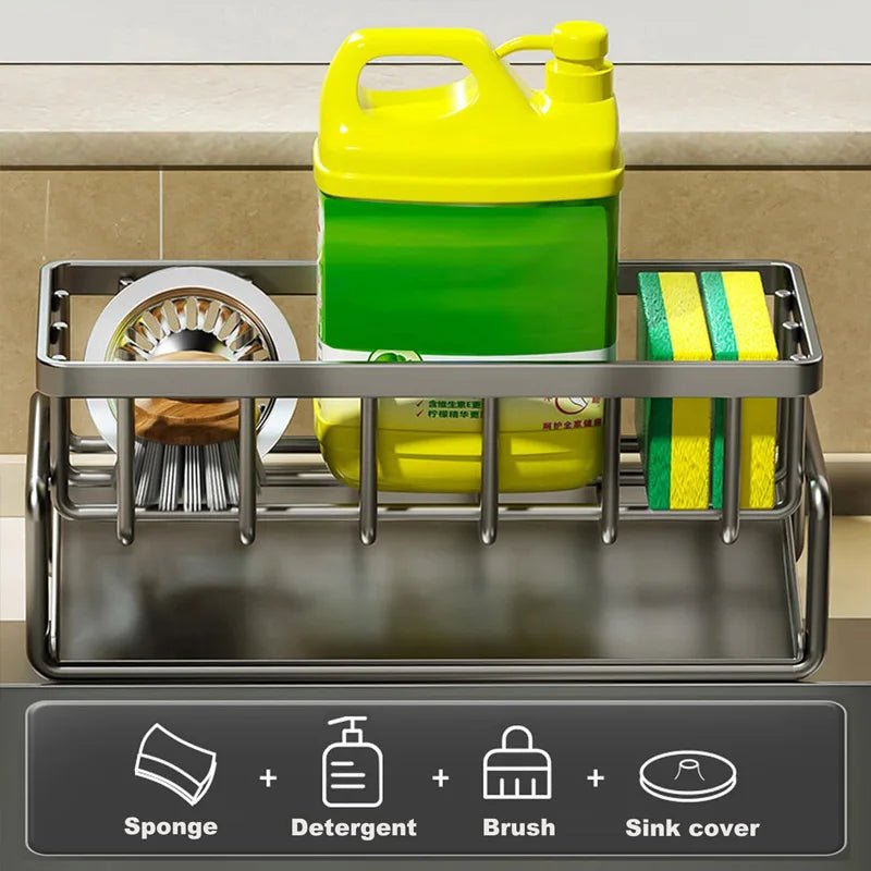 Kitchen Sink Organizer Carbon Steel with Tilted Water Tray Storage Rack for Sponge Brush 23×9×10cm - Smoothy Home