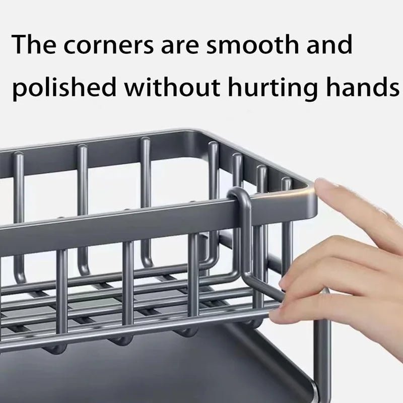 Kitchen Sink Organizer Carbon Steel with Tilted Water Tray Storage Rack for Sponge Brush 23×9×10cm - Smoothy Home