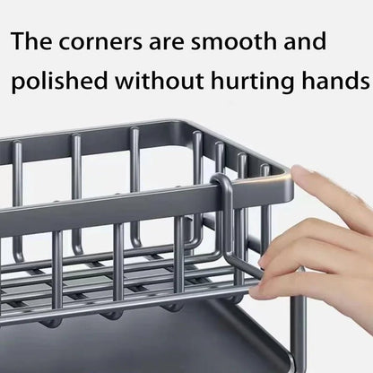 Kitchen Sink Organizer Carbon Steel with Tilted Water Tray Storage Rack for Sponge Brush 23×9×10cm - Smoothy Home
