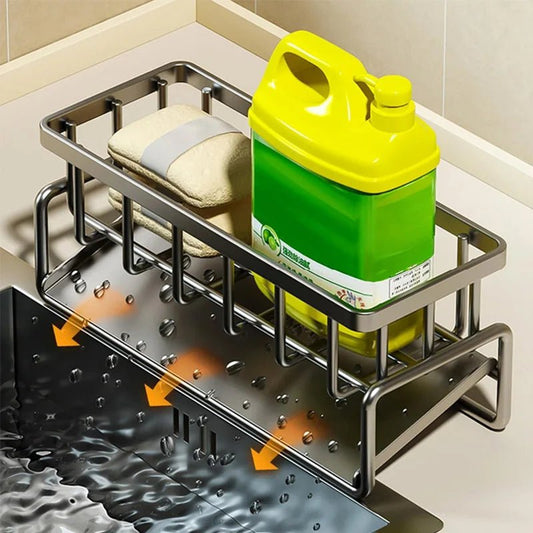 Kitchen Sink Organizer Carbon Steel with Tilted Water Tray Storage Rack for Sponge Brush 23×9×10cm - Smoothy Home