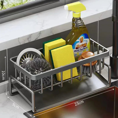 Kitchen Sink Organizer Carbon Steel with Tilted Water Tray Storage Rack for Sponge Brush 23×9×10cm - Smoothy Home
