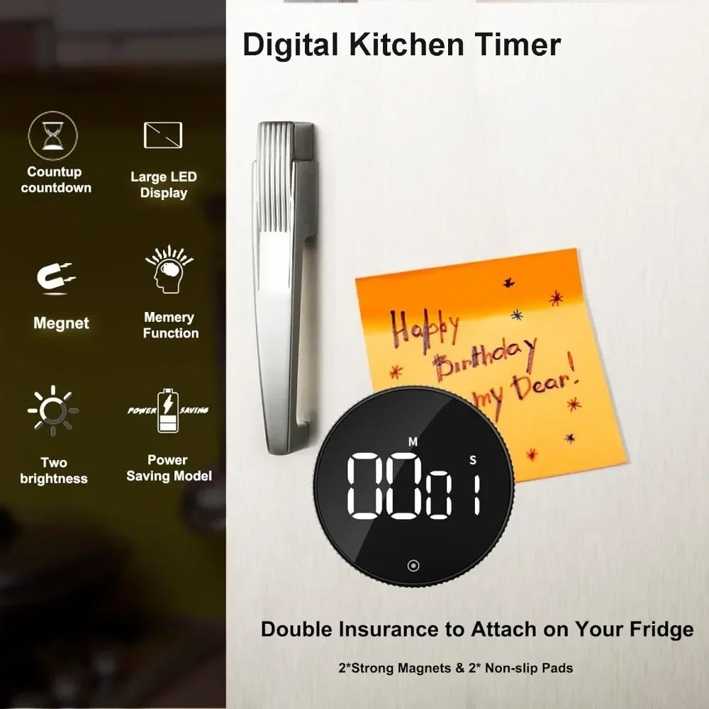 Kitchen Timer Digital Countdown Magnetic Egg Timer for Cooking with Constant Light Function for classrooms Quiet for Kids Adults - Smoothy Home