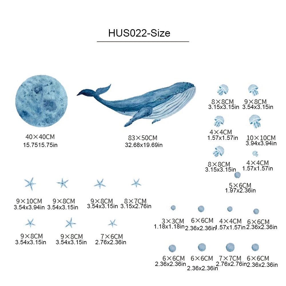 Large Watercolor Whales Wall Decals Ocean Medusa Animal Wall Sticker Under The Sea Theme Decals Nursery Kids Room Decor - Smoothy Home